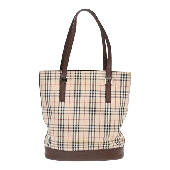 BURBERRY Nova Check Tote Bag Canvas Beige Brown Silver Auth 87766 - Picture 13 of 16